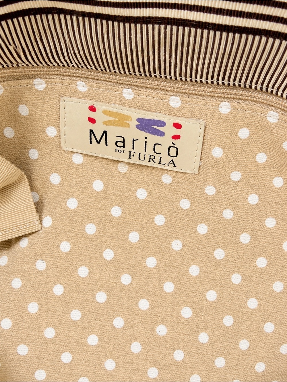 Furla Maricò Brown Bow Shoulder Bag Beige/Blue Polka Dot Lining - Picture 3 of 4